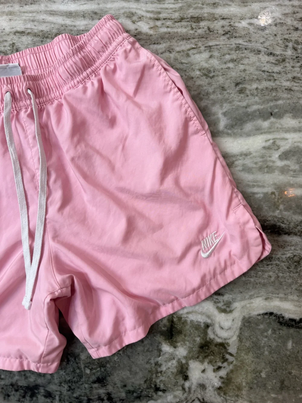 Nike Men’s Light Pink Athletic Swim Shorts with White Drawstring